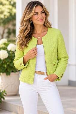 Chico's Quilted Jacket Womens Size 1 M Lime Green Zip Front Lightweight